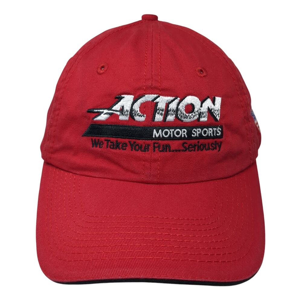 Action Motor Sports Strapback Hat Red One Size Adjustable Embroidered